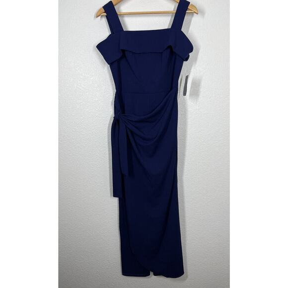 Marina Off The Shoulder Sarong Tie Jumpsuit Size 4 Indigo Semi Formal - Picture 2 of 9